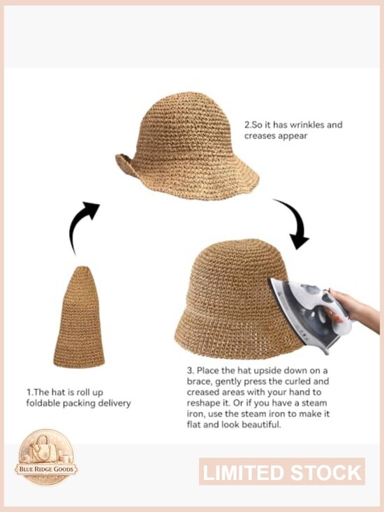 Women Sun Hat Hand-Woven Packable Beach Bucket Hat Floppy UV Protection main image 6